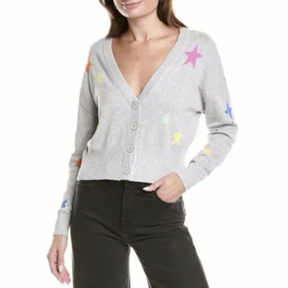 27 Miles Malibu Woman’s Cardigan Cotton Gray with Stars V-neck Sz M
